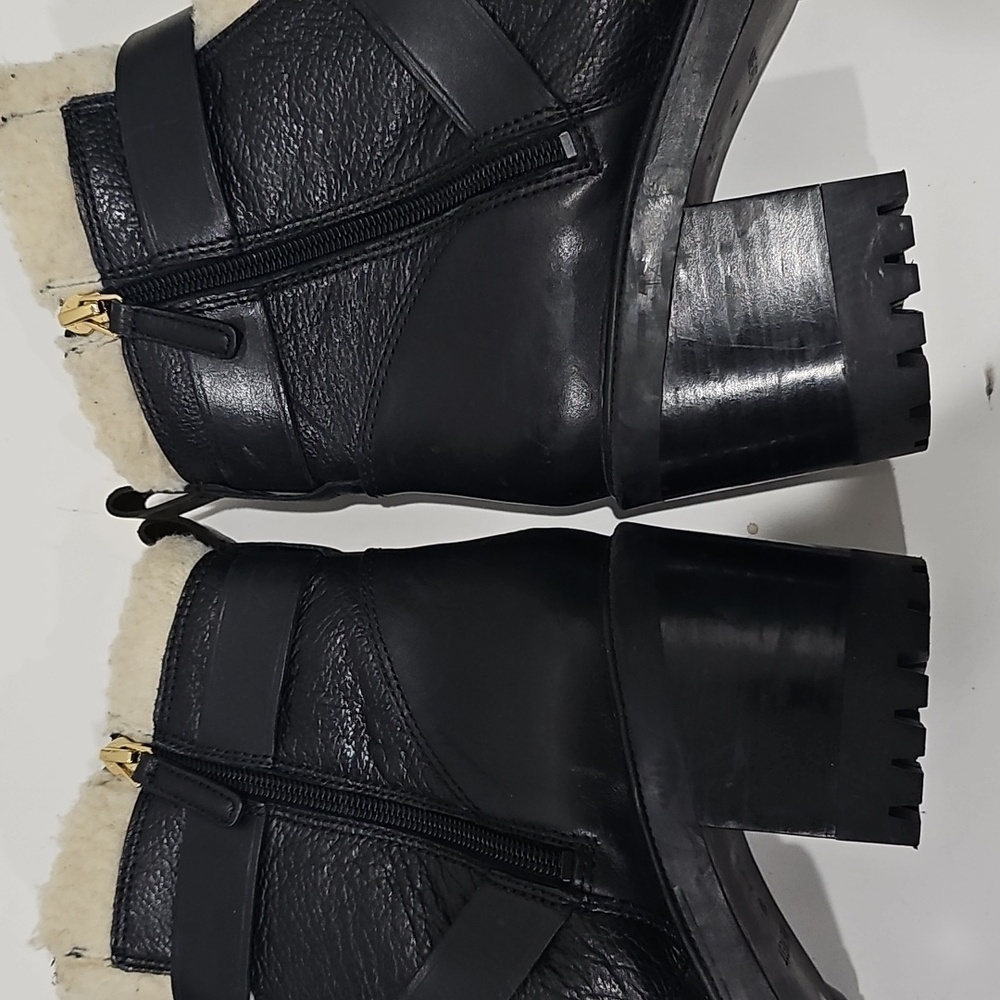 Nine West Black Leather combat Ankle  boots with Faux Shearling Size 10.5 - Picture 13 of 14